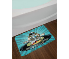 Funny Spaceman Doing Yoga Bath Mat