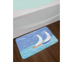 Grunge Sailboats Ocean Bath Mat