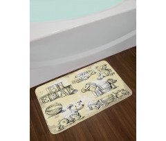 Hand Drawn Teddy Bear Bath Mat