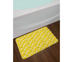 Flowers Buds Leaves on Dots Bath Mat