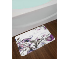 Ornate Flowers Leaves Bath Mat