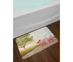 Pigs Trees Clear Sky Motif Bath Mat