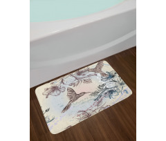 Birds Hibiscus Flowers Bath Mat