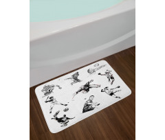 Sports Theme Sketch Bath Mat