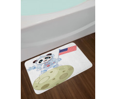 Astronaut on Moon Cartoon Bath Mat