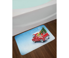 Red Truck Xmas Tree Bath Mat