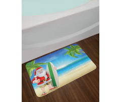 Santa with Surfboard Bath Mat