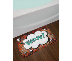 Words Cracked Brick Wall Bath Mat