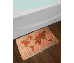 World Map on Brick Wall Bath Mat