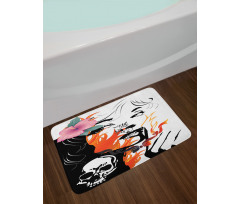 Pink Flower and Skull Bath Mat