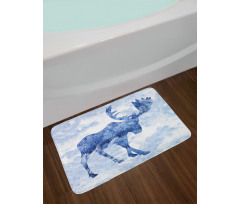 Blue Winter Antlers Tree Bath Mat