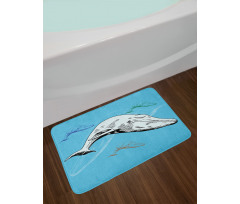 Ocean Whales Hand Drawn Bath Mat