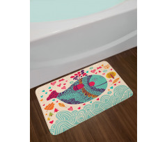 Colorful Whales Plants Bath Mat