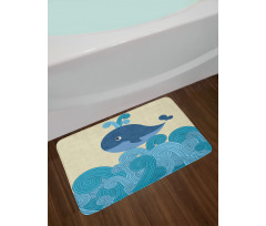 Smiley Whale and Lines Bath Mat
