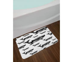 Hand Drawn Big Whales Bath Mat