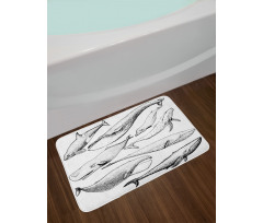 Hand Drawn Single Whale Bath Mat