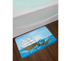 Ship in Waves and Kraken Bath Mat