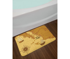 Old Map with Ship Compass Bath Mat