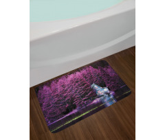Purple Trees by Lake Bath Mat