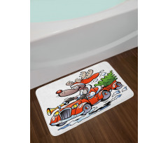 Reindeer in Red Car Bath Mat