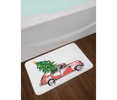 Retro Car Xmas Tree Bath Mat