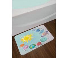 Cartoon Sun Planets Bath Mat