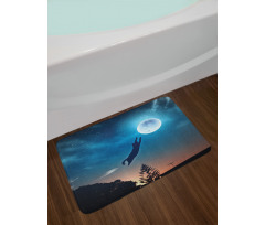 Cat Catching Moon Stars Bath Mat