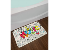 Pop Art Doodle Style Art Bath Mat