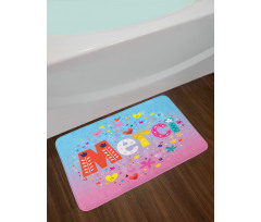 French Words with Hearts Bath Mat