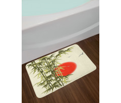 Asian Branch on Sunset Birds Bath Mat