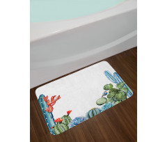 Cactus Flowers Birds Bath Mat