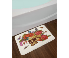 Skull Flowers Bees Bath Mat