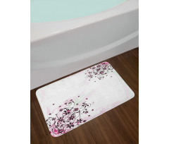 Grunge Flower Motif Leaf Bath Mat