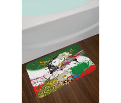 Tropical Flowers Spirals Bath Mat