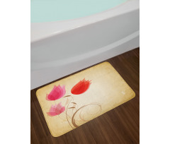 Hazy Red Flowers Nature Bath Mat