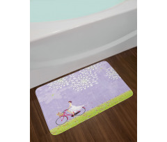 Girl Riding Bike Windy Bath Mat