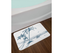 Palm Tree Boat Sketch Bath Mat