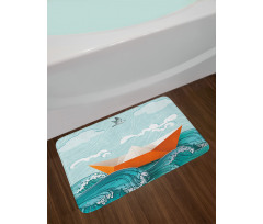Navy Sealife with Waves Bath Mat