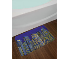 Cityscape Square Blue Bath Mat