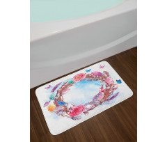 Floral Wreath Feathers Bath Mat