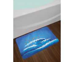 Fish and Wave in Ocean Bath Mat