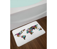 World Map Flowers Bath Mat