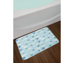 Cartoon Sky Planes Clouds Bath Mat