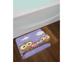 Cartoon Style Owl Family Bath Mat