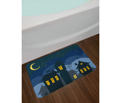 Cartoon Town with Cat Bath Mat