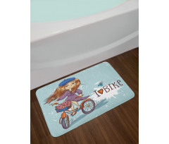 Cartoon Girl with Bike Bath Mat