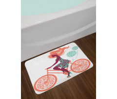 Coral Flowers Bikes Girl Bath Mat