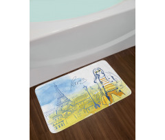 Girl at the Eiffel Tower Bath Mat