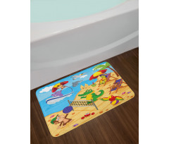 Cartoon Animals on Beach Bath Mat