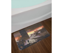 Sci-Fi Empty City Robot Bath Mat